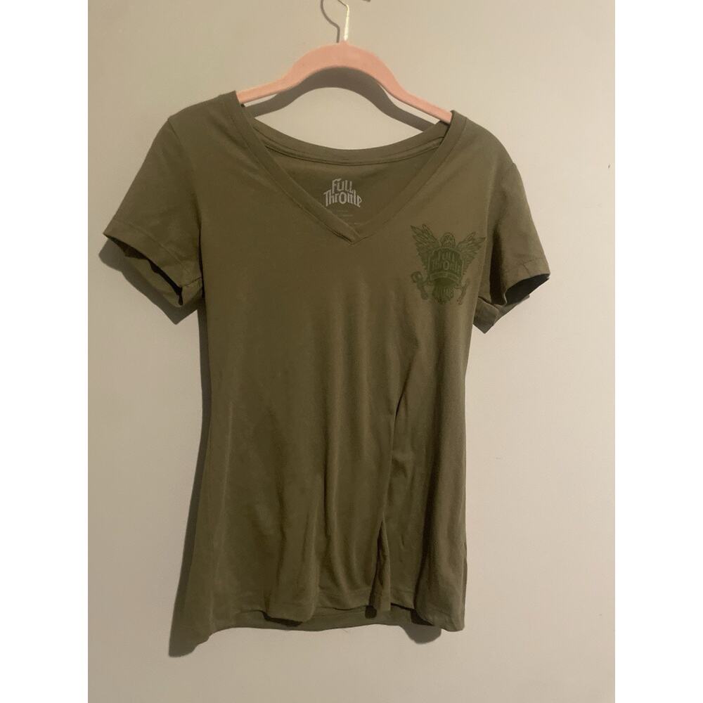 Full‎ Throttle Energy Drink V-Neck T-Shirt Army Green Logo Ladies Medium